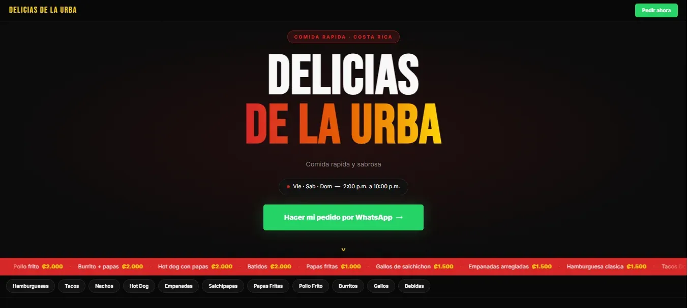 Vista previa del proyecto Delicias de la Urba — Menú digital